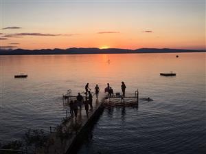 Sunset over Lake Champlain from the dock at Charlotte Town Beach